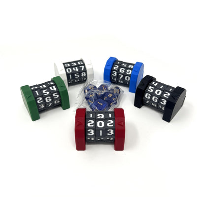 5 Pack Life Counter - HP Tracker with Tracking Card Slot - (Random 7PC D20 Dice Set Included) - MTG - Tabletop RPG - Board Games - DND - Dungeons and Dragons