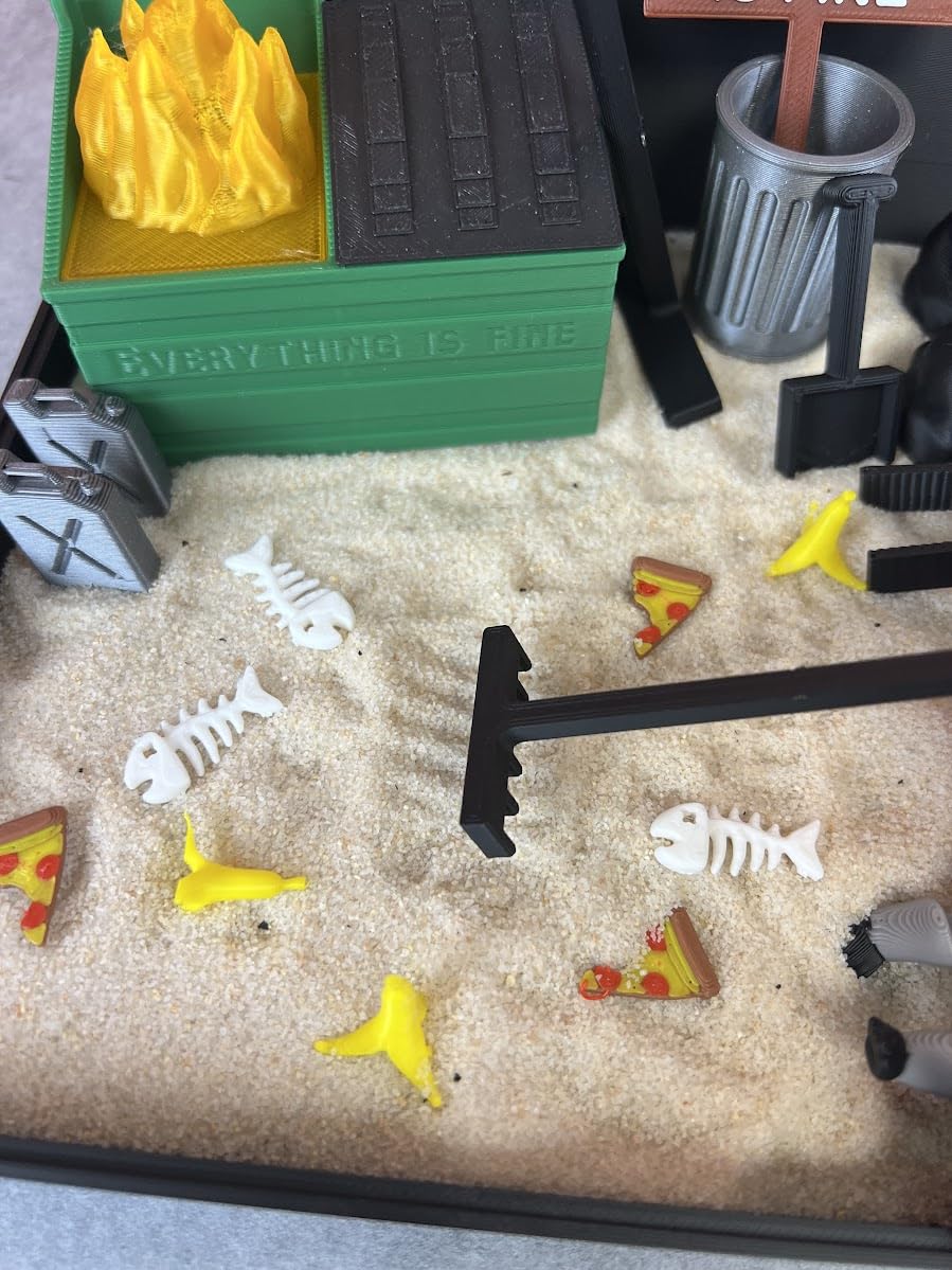 Deluxe Dumpster Fire Zen Garden - Made in USA - Large 7" x 7" - Fine Sand Included - Desk Accessory Box Garden - Funny Novelty Gift - Fidget Stress Relief
