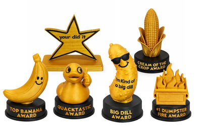 Combo Pack 6A - 4 Inch Funny Novelty Meme Award - Plastic Trophy for Gifts and Laughs