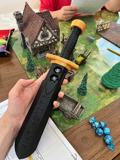 Sword Dagger Dice Holder - (Random 7PCS D20 Dice Set Included) - Custom Polyhedral Dice Storage for Tabletop RPG - Dungeons and Dragons - DND - D&D