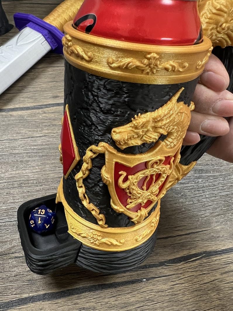 Dragon Mug Dice Tower with Tray - No Paint Odorless Insulated Cup Can Dice Tower - (Random 7PCS D20 Dice Set Included) - Dungeons and Dragons - DND Gift