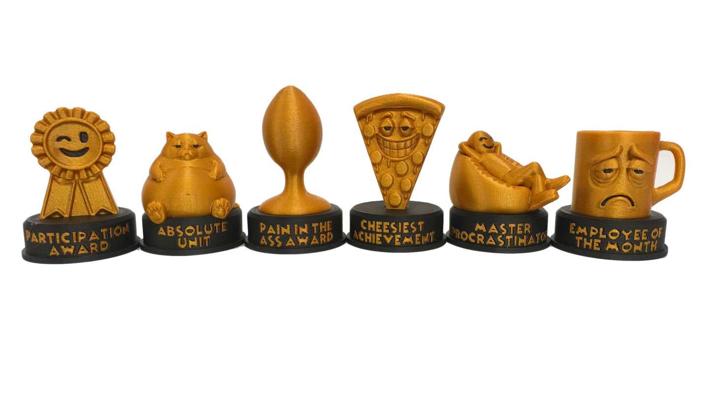 Combo Pack 6B - Funny Novelty Meme Award - Plastic Trophy for Gifts and Laughs