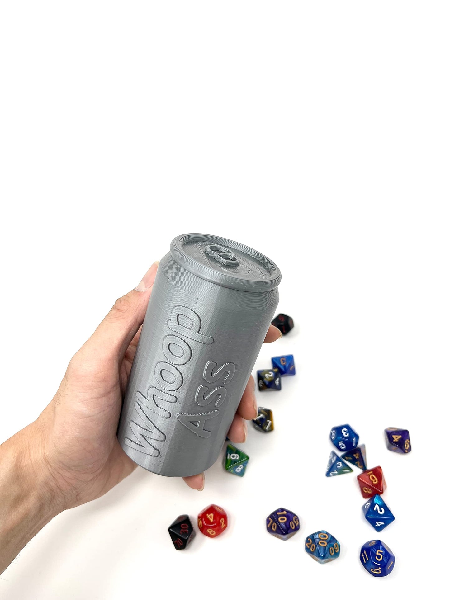 DT - Can of Whoopass Dice Tower - (Random 7PCS D20 Dice Set Included) - No Paint Odorless Plastic - Tabletop Roleplaying Game - Dice Roller - DND - D&D