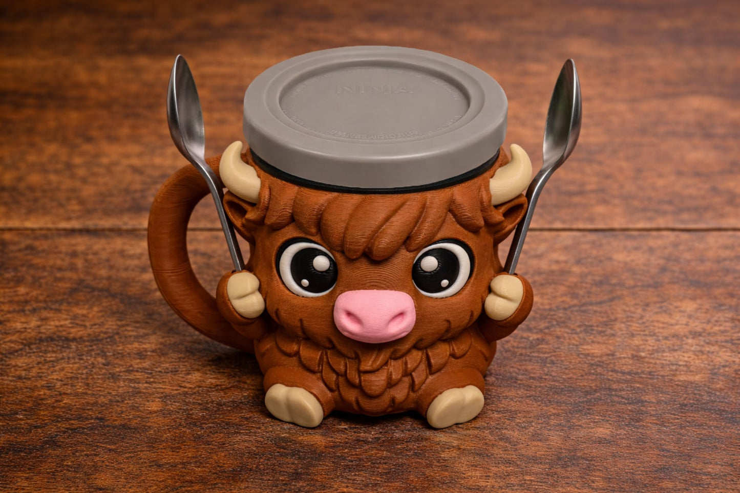 Highland Cow Ice Cream Pint Holder - Original Design - Fits Standard & Ninja-Creami Pints - 2 Spoon Slots - Insulated Cup Sleeve - Reusable Ice Cream Sleeve