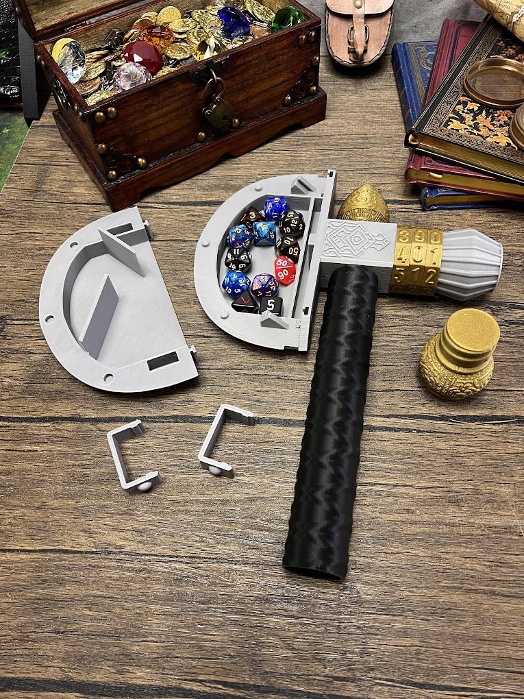 Axe Dice Holder & Dice Tray with Health Tracker - (Random 7PCS D20 Dice Set Included) - Tabletop Roleplaying Game - Dice Storage - Dice Roller - DND - Dungeons and Dragons