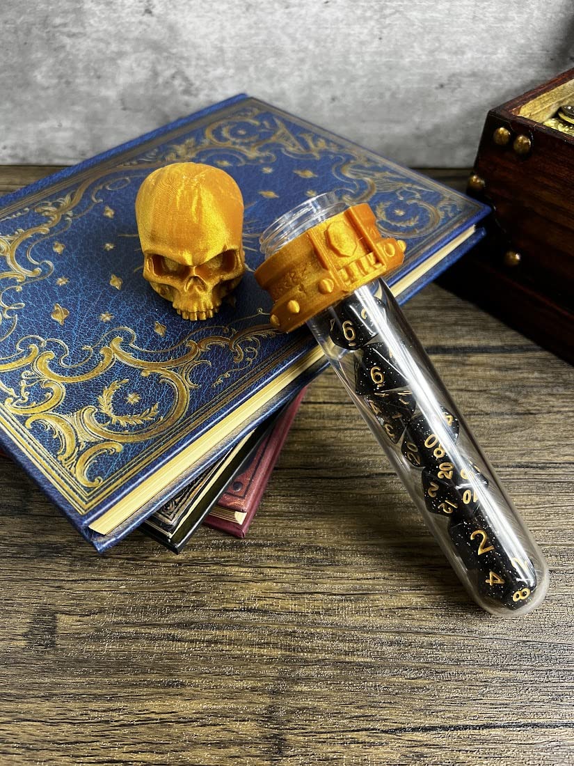 Skull Potion Vial Dice Holder - (Random 7PCS D20 Dice Set Included) - Dice Storage and Display - Tabletop RPG - DND - D&D