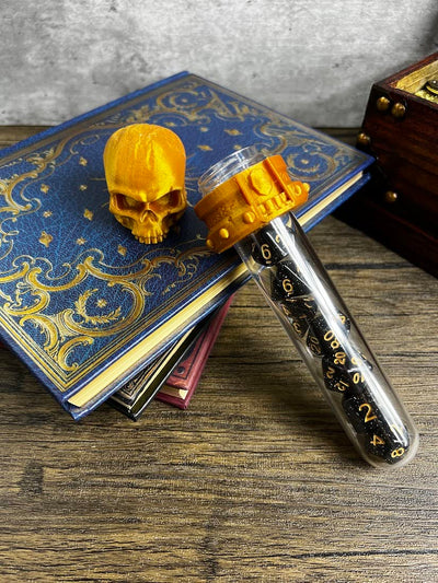 Skull Potion Vial Dice Holder - (Random 7PCS D20 Dice Set Included) - Dice Storage and Display - Tabletop RPG - DND - D&D