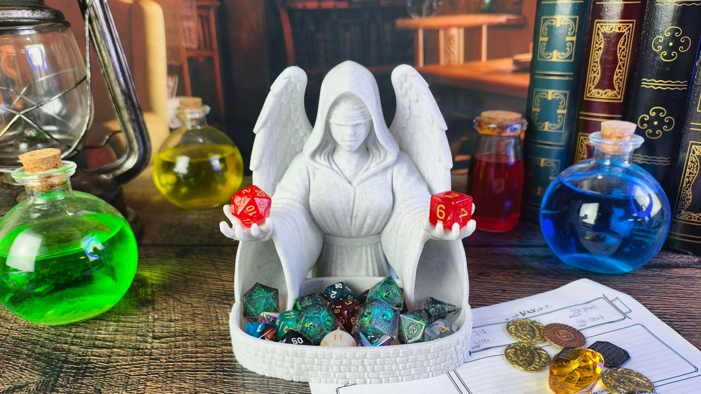 Blind Angel Dice Tower - Original Design - (Random 7PCS D20 Dice Set Included) - Tabletop Roleplaying Game - Dice Roller - Dungeons and Dragons - DND - D&D - (Marble)