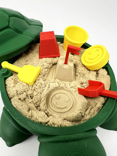Mini Desktop Turtle Sand Box - 6 x 6 in - Stress Relief - Made in USA - Includes Moldable Play Sand and Mini Tool - Novelty Gift - Desktop Decor - Zen Garden