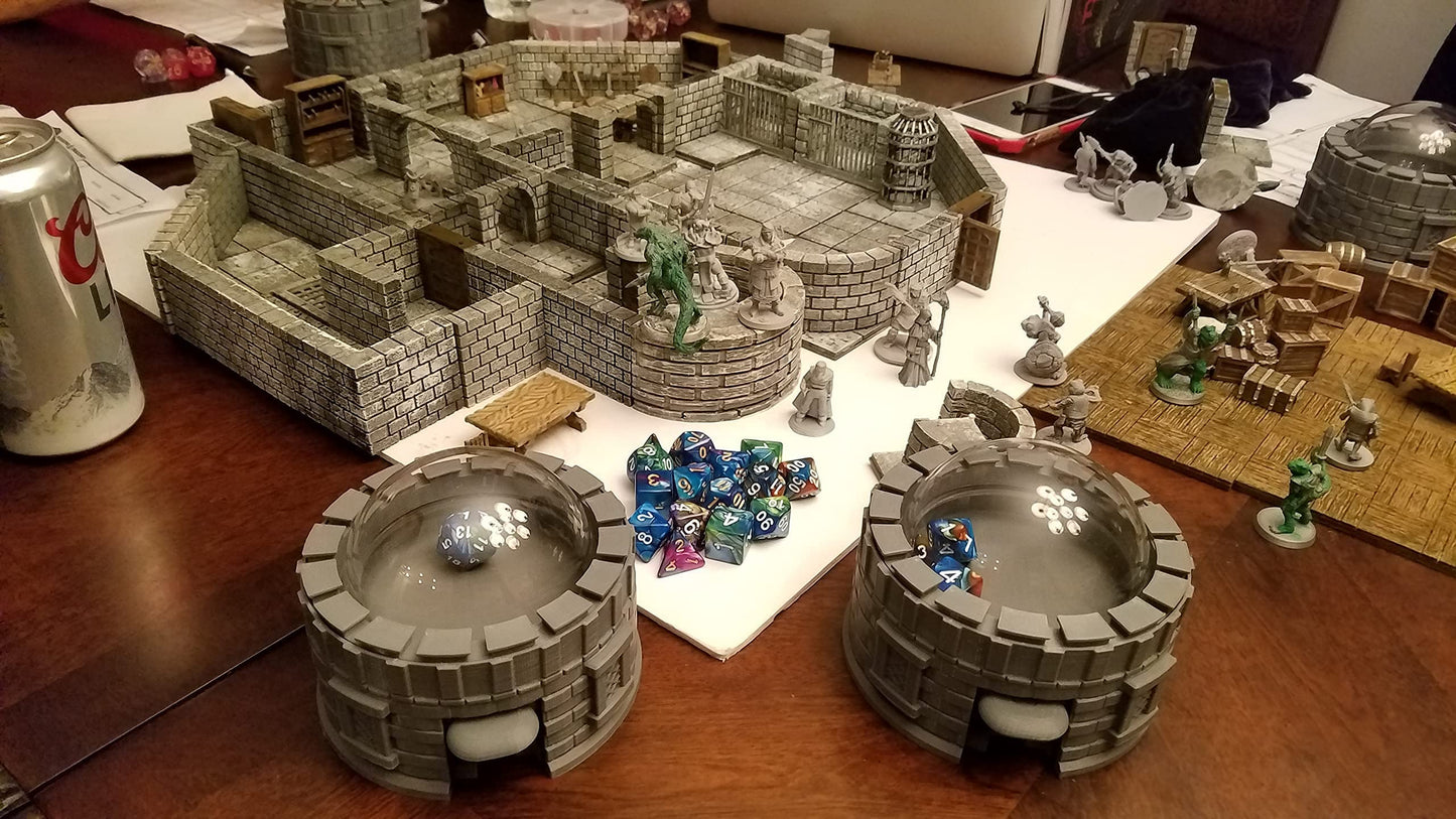 Castle Dice Popper V2 - Dice Jail - for TTRPG & Board Games - (Random 7PCS D20 Dice Set Included) - Dice Roller, Tower, Holder - Dungeons and Dragons, DND