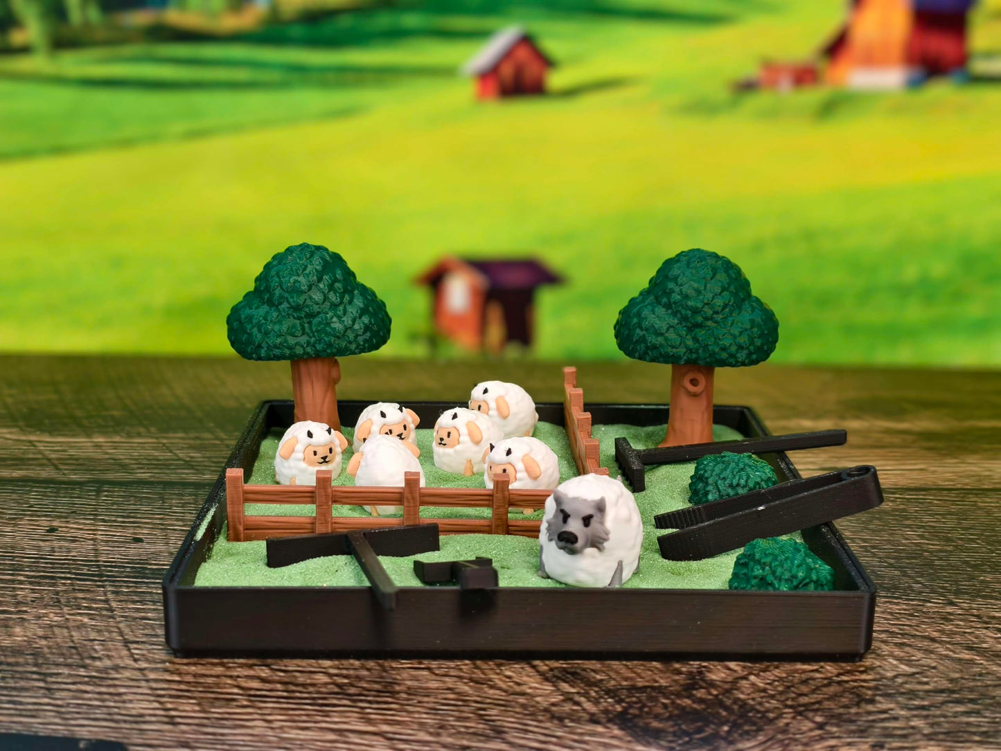 Sheep Herd Zen Garden - Made in USA - Large 7" x 7" - Fine Sand Included - Desk Accessory Box Garden - Funny Novelty Gift - Fidget Stress Relief