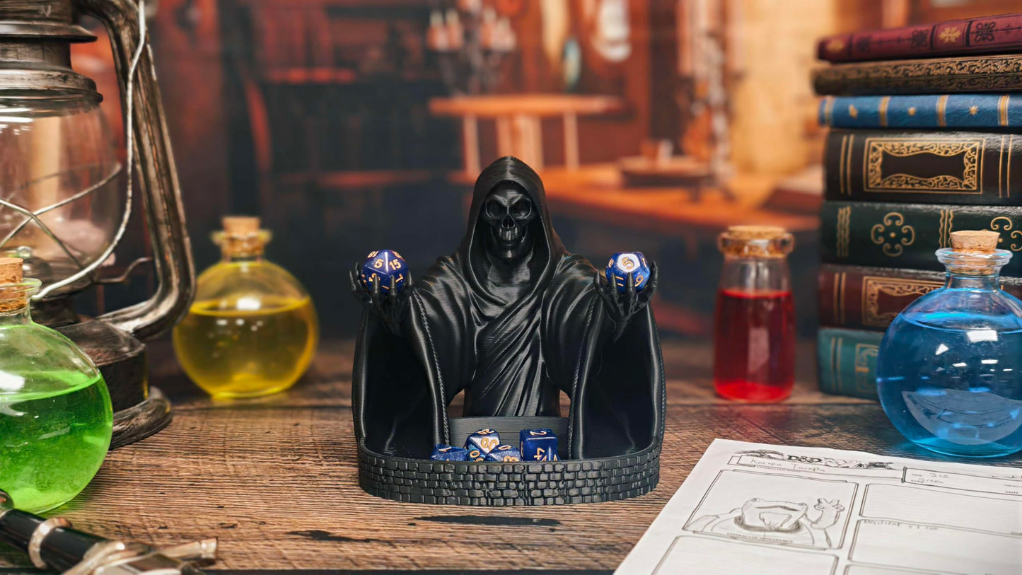 Grim Reaper Dice Tower - Original Design - (Random 7PCS D20 Dice Set Included) - Tabletop Roleplaying Game - Dice Roller - Dungeons and Dragons - DND - D&D