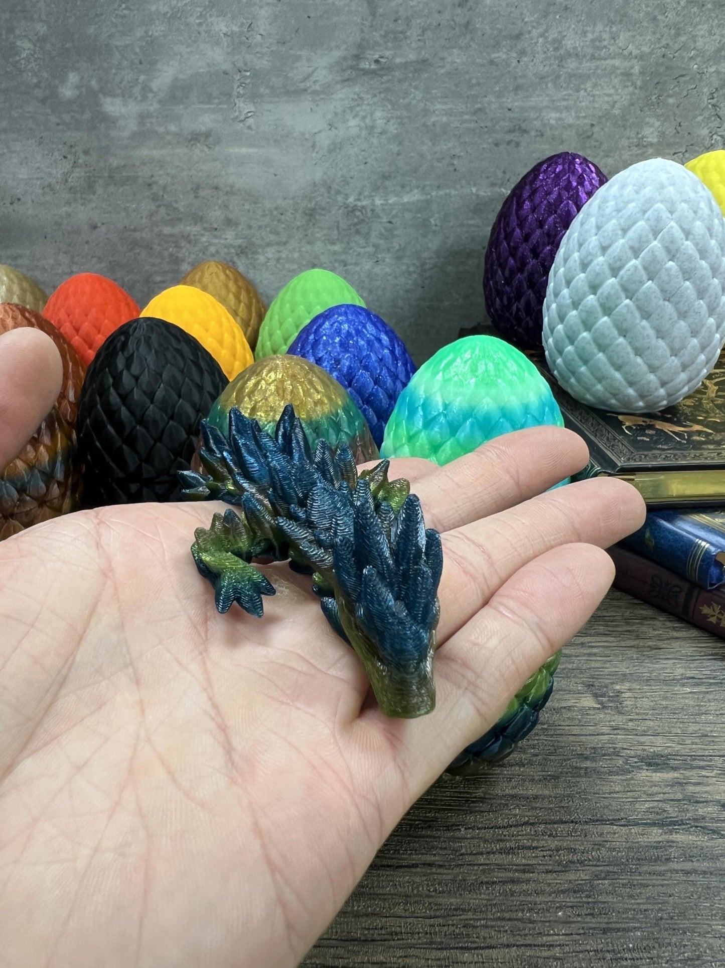 Small 12" Crystal Dragon Fidget Toy with Surprise Egg - Heavy Duty - 3D Printed Flexible Articulating Plastic Collectible Figurine - (Autumn)