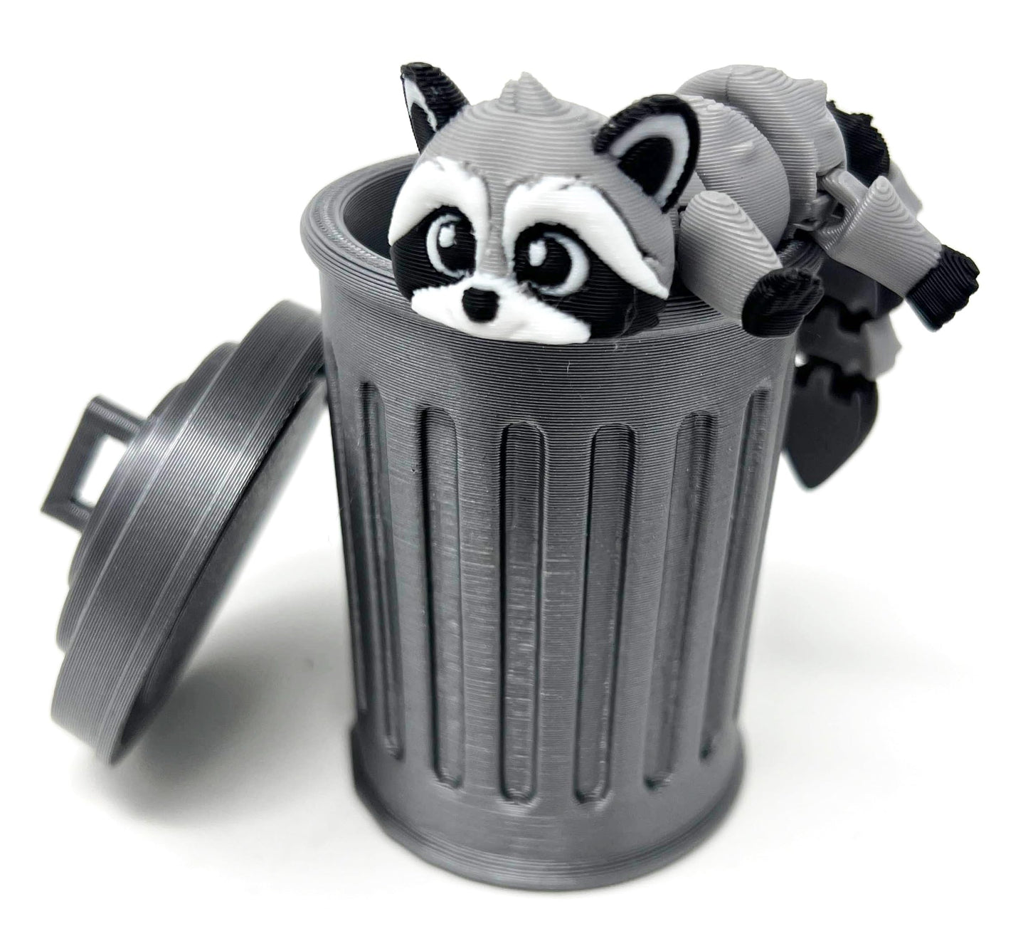 Racoon with Trashcan - Trash Panda in Dumpster Fire - Racoon and Trash Can - Articulating Fidget - 3D Printed Movable Toy - Fidget Toy - Novelty Gift - Made in USA