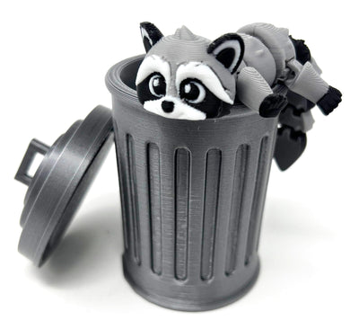 Racoon with Trashcan - Trash Panda in Dumpster Fire - Racoon and Trash Can - Articulating Fidget - 3D Printed Movable Toy - Fidget Toy - Novelty Gift - Made in USA