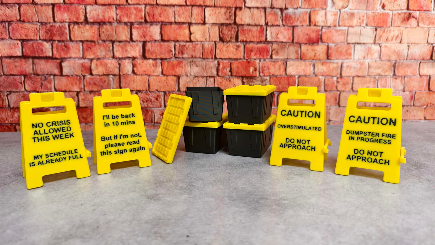 Tiny Desktop Signs and Tiny Storage Bins (4 Pack) - Office Desk Decor - Novelty Gift - Funny Signs - Lowes-Style Teeny Tote - Hilarious Mini Signs - Mini Organizer Totes