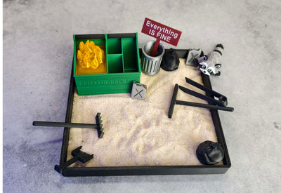 Dumpster Fire Zen Garden - Made in USA - Large 7" x 7" - Fine Sand Included - Desk Accessory Box Garden - Funny Novelty Gift - Fidget Stress Relief