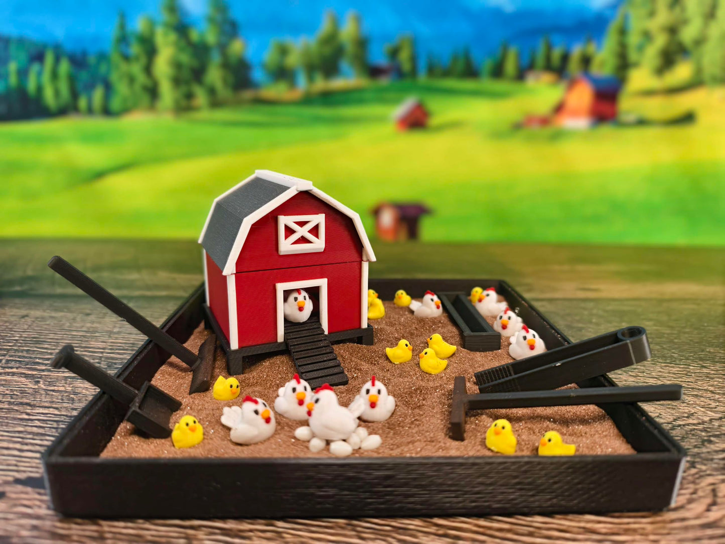 Chicken Zen Garden - Made in USA - Large 7" x 7" - Fine Sand Included - Desk Accessory Box Garden - Funny Novelty Gift - Fidget Stress Relief