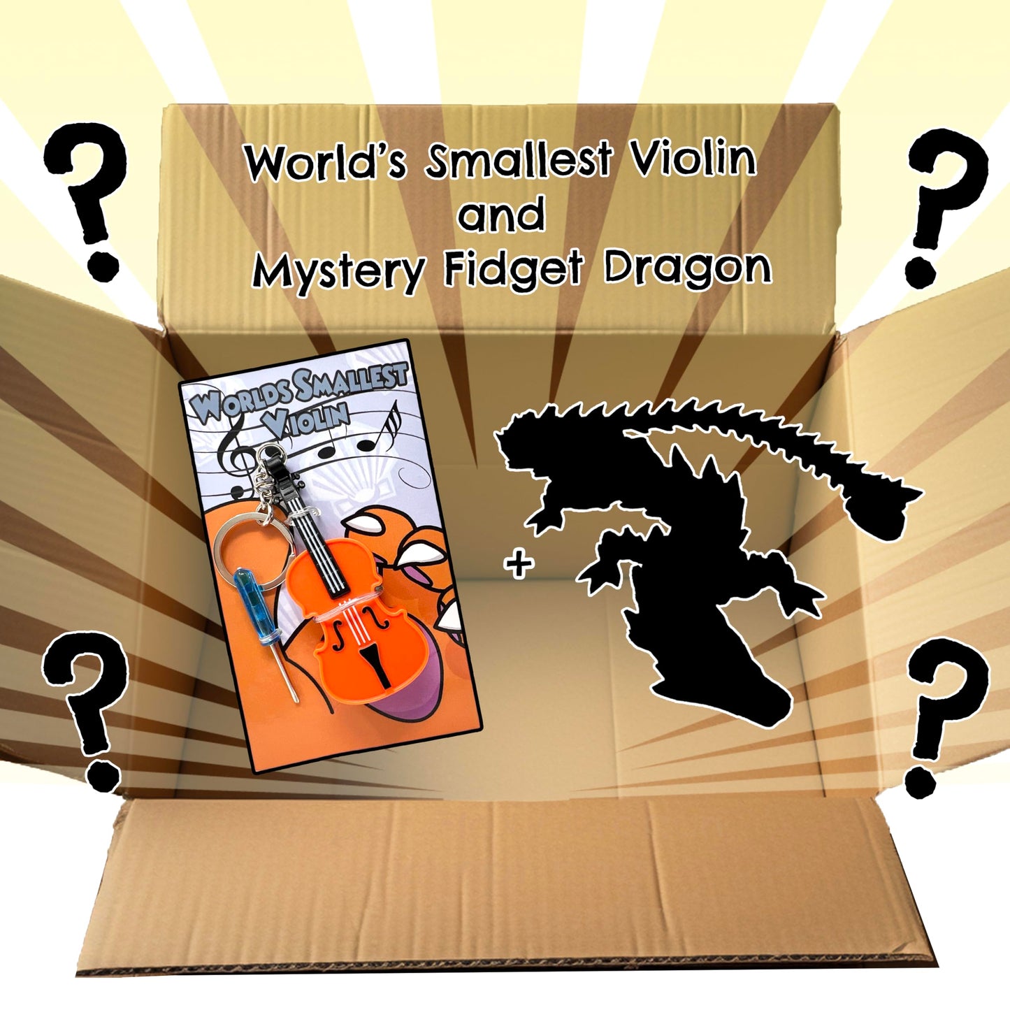 Mystery Fidget Dragon & Original World's Smallest Violin Toy Keychain With Playable Sad Music - Mini Tiny Violin Keychain with Sound - Novelty Gift Toys