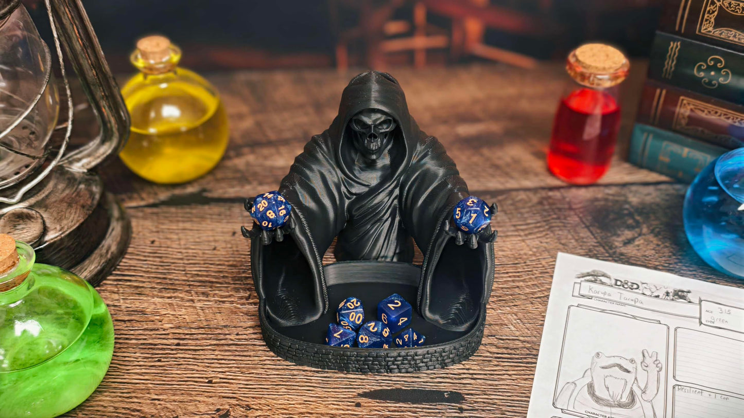 Grim Reaper Dice Tower - Original Design - (Random 7PCS D20 Dice Set Included) - Tabletop Roleplaying Game - Dice Roller - Dungeons and Dragons - DND - D&D