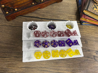 Dice Display Rack Shelf - Dice Jail - Dice Holder - (3 x Random 7PCS D20 Dice Set Included) - Display Up to 3 Sets of Dice and Vials - Dungeons and Dragons - DND - D&D