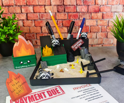 Deluxe Dumpster Fire Zen Garden - Made in USA - Large 7" x 7" - Fine Sand Included - Desk Accessory Box Garden - Funny Novelty Gift - Fidget Stress Relief