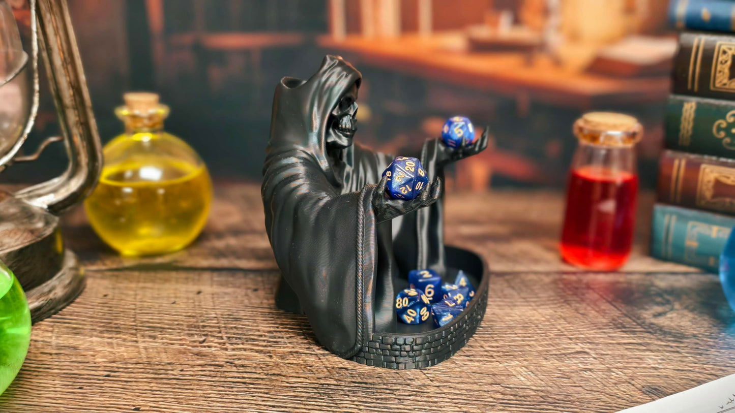 Grim Reaper Dice Tower - Original Design - (Random 7PCS D20 Dice Set Included) - Tabletop Roleplaying Game - Dice Roller - Dungeons and Dragons - DND - D&D