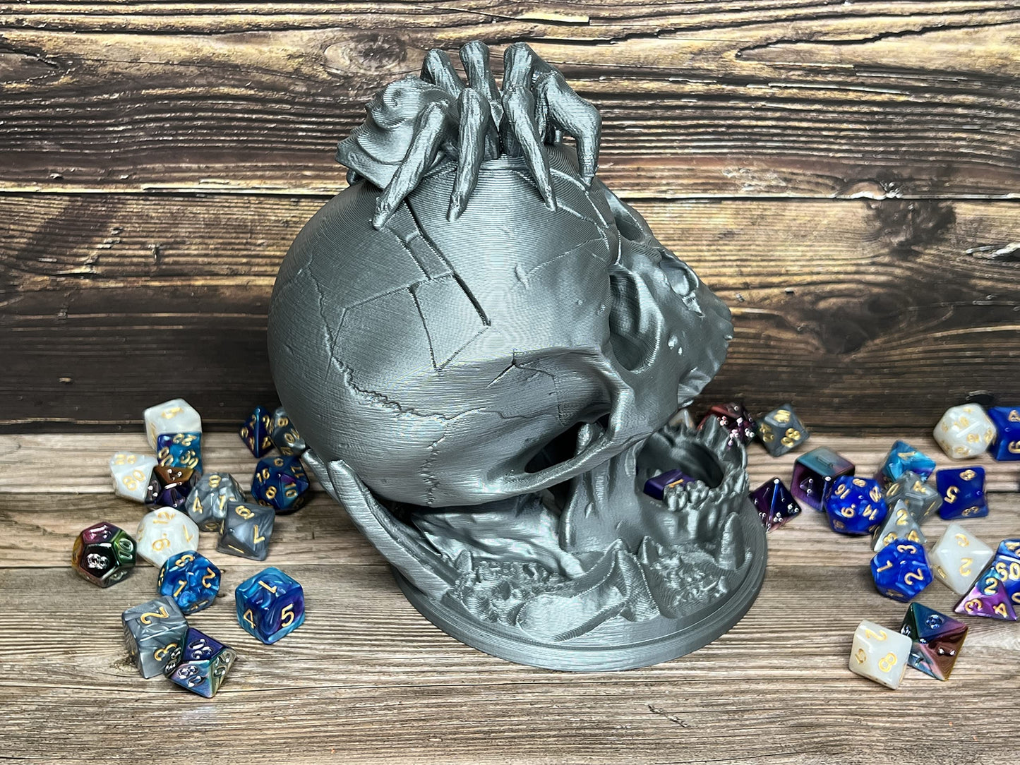 6.5" Skull Dice Tower - Made in USA - (Random 7PCS D20 Dice Set Included) - No Paint Odorless Plastic - Tabletop Roleplaying Game - Dice Roller - DND - D&D