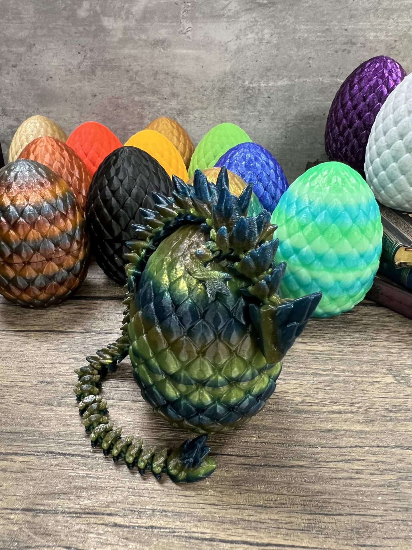 Small 12" Crystal Dragon Fidget Toy with Surprise Egg - Heavy Duty - 3D Printed Flexible Articulating Plastic Collectible Figurine - (Autumn)
