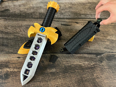 Talking Dragon Sword Dagger Dice Holder, Dice Tower - (Random 7pc D20 Dice Included) - Ask it a YES or NO question, Decision Making, DND, Dungeons and Dragons Gift
