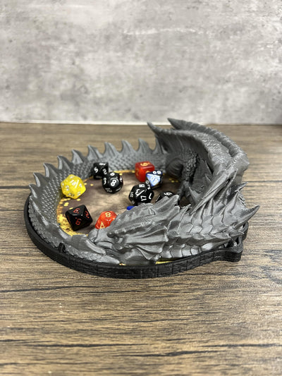 Dragon's Hoard Dice Tray - V2 - (Random 7pc D20 Dice Included) - Dice Jail - Dice Holder - Neoprene Rolling Mat - DND Gift - D&D Gift - Dungeons and Dragons Gift - D&D