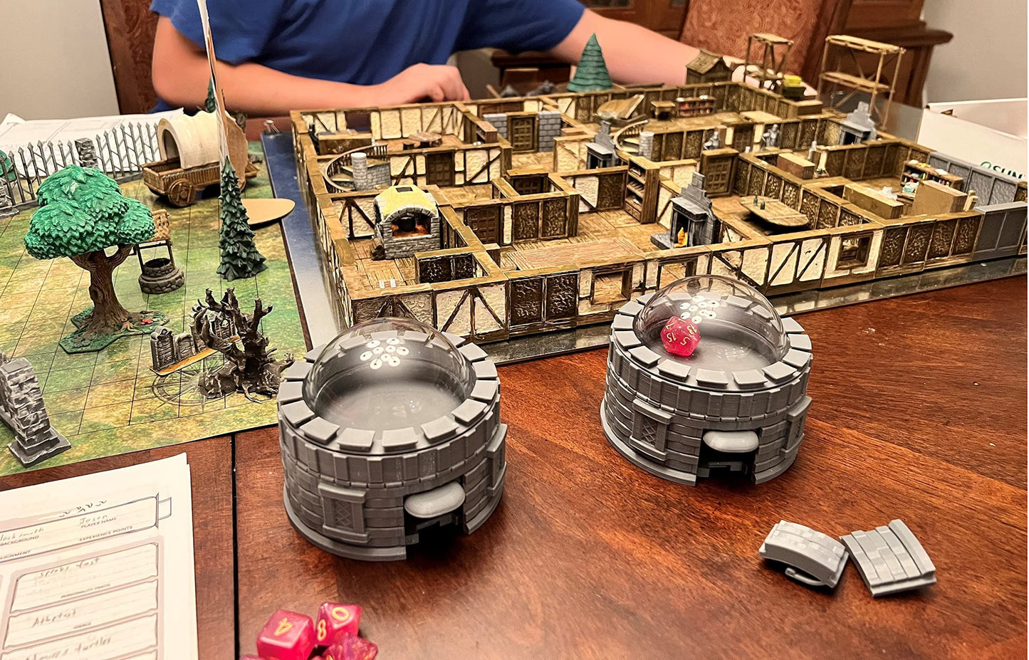 Castle Dice Popper V2 - Dice Jail - for TTRPG & Board Games - (Random 7PCS D20 Dice Set Included) - Dice Roller, Tower, Holder - Dungeons and Dragons, DND