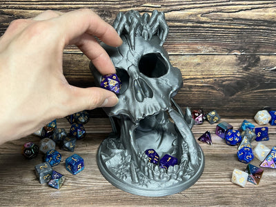 6.5" Skull Dice Tower - Made in USA - (Random 7PCS D20 Dice Set Included) - No Paint Odorless Plastic - Tabletop Roleplaying Game - Dice Roller - DND - D&D