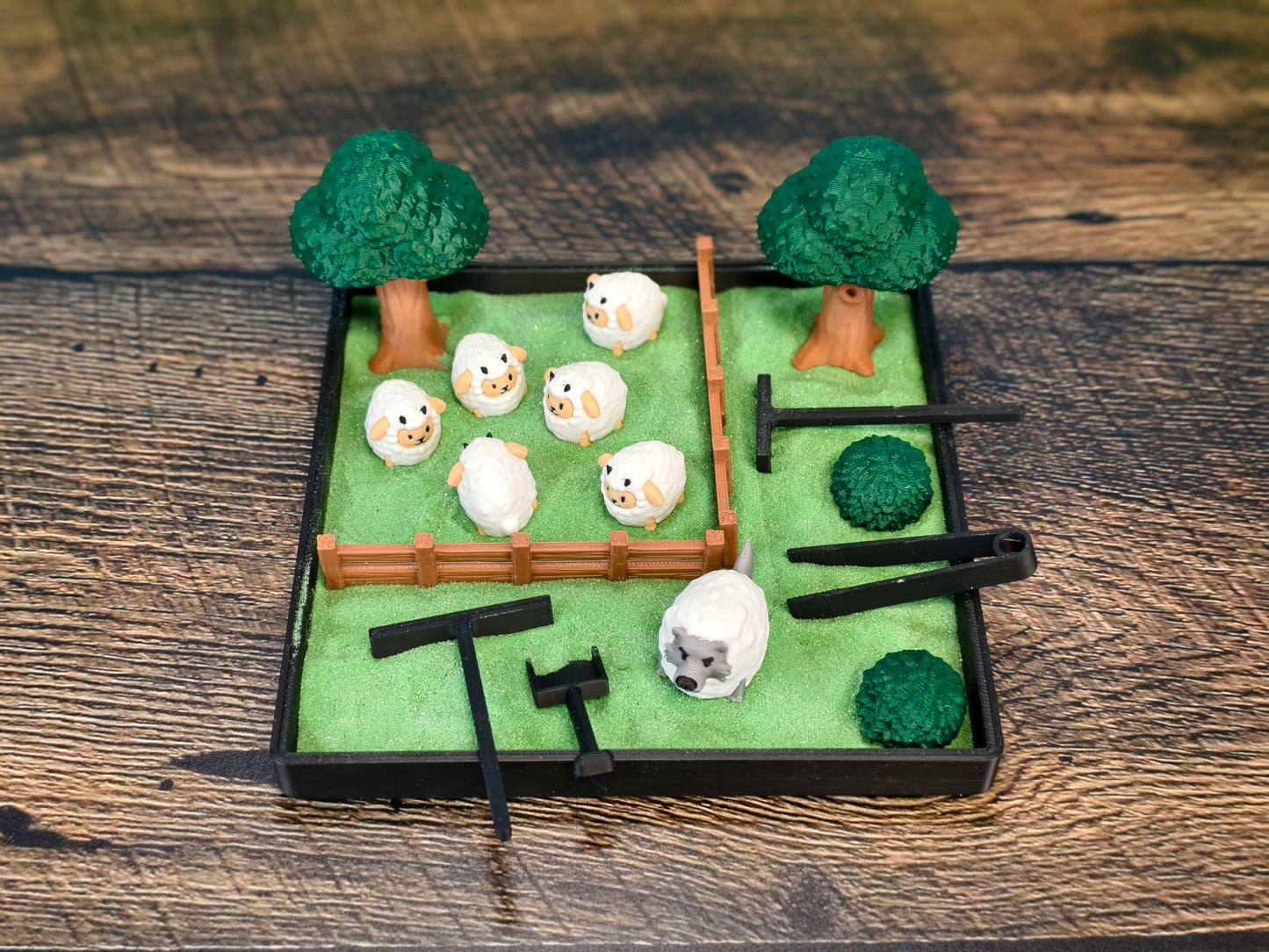 Sheep Herd Zen Garden - Made in USA - Large 7" x 7" - Fine Sand Included - Desk Accessory Box Garden - Funny Novelty Gift - Fidget Stress Relief