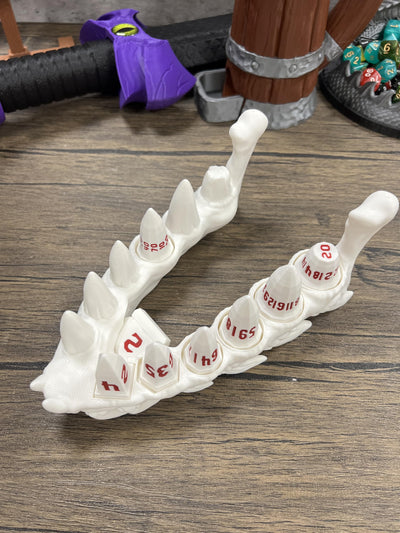 Dragon Fang Dice Set with Jaw Dice Holder - Dragon Teeth Dice - 8 Piece D20 Set with D2 - Tabletop Roleplaying Games - Dungeons and Dragons - DND - D&D
