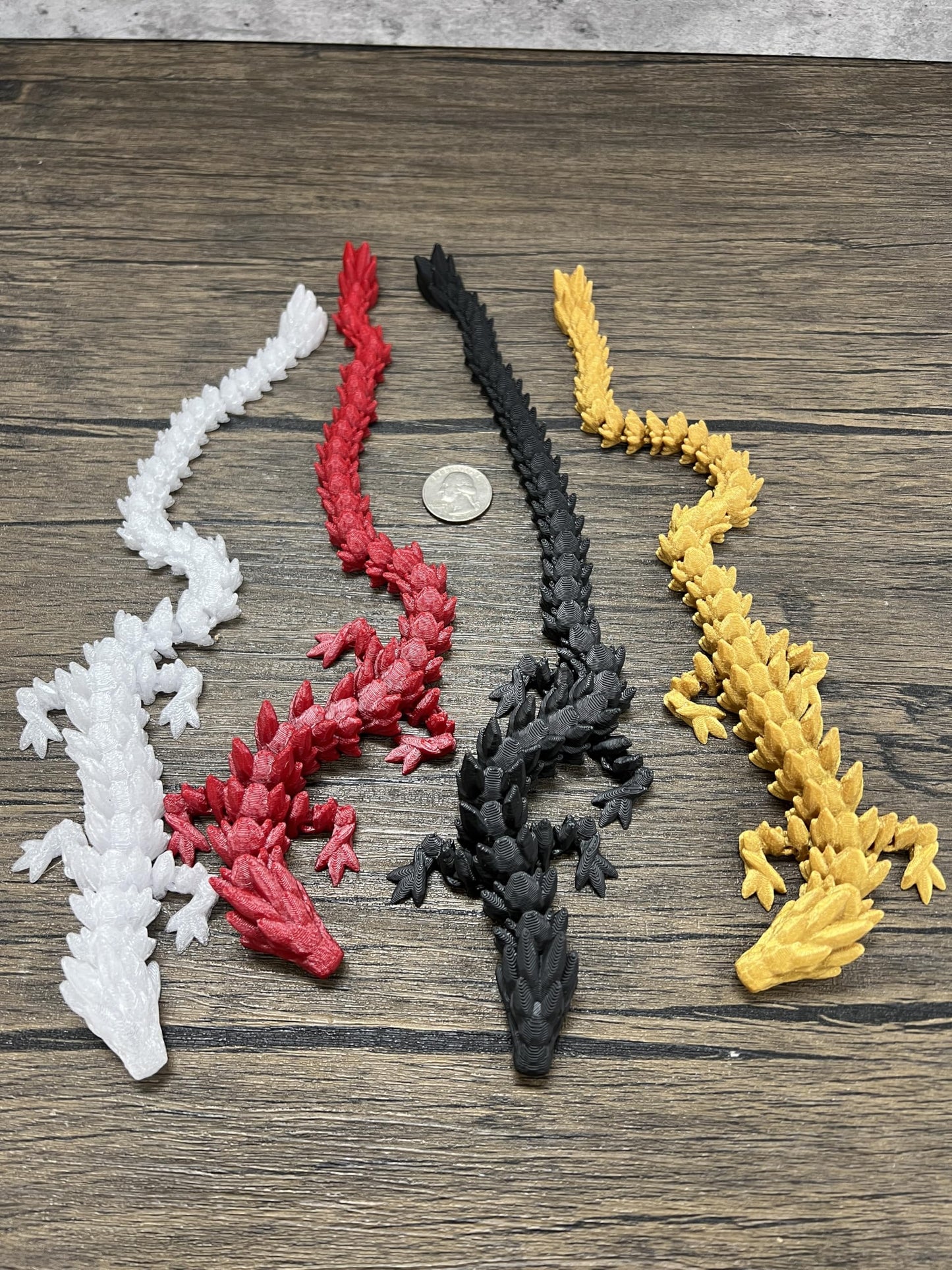 Random Color 4 Pack - Dragon Only - Small 12" Crystal Dragon Fidget Toy - No Surprise Egg - Heavy Duty - 3D Printed Flexible Articulating Plastic Collectible Figurine