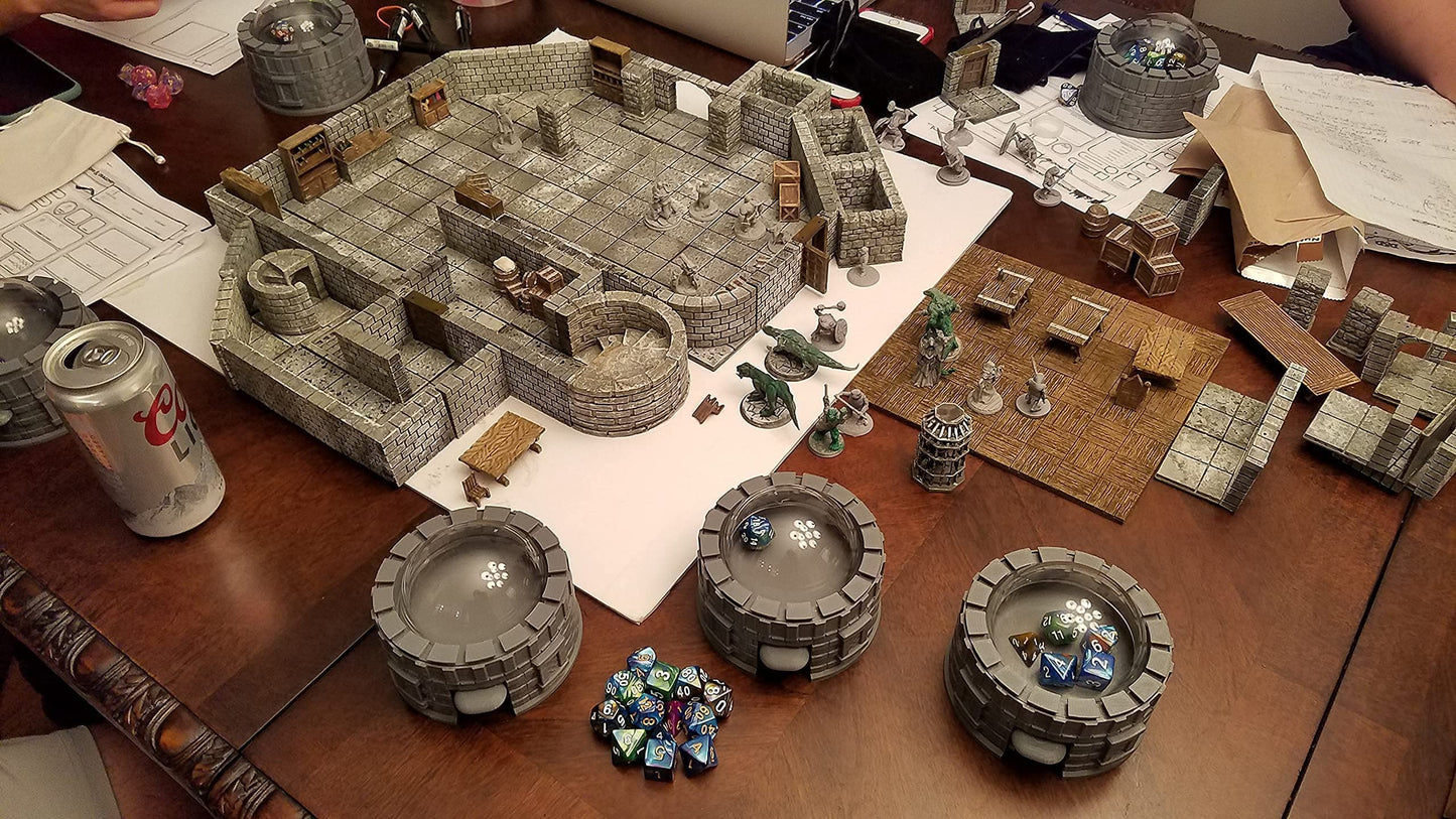 Castle Dice Popper V2 - Dice Jail - for TTRPG & Board Games - (Random 7PCS D20 Dice Set Included) - Dice Roller, Tower, Holder - Dungeons and Dragons, DND