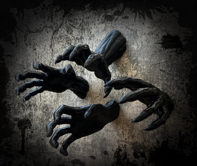 Creepy Reaching Wall Hands - (4 Pack - Matching Left Right - Screws Included) - Spooky Halloween Wall Decoration Decor Mount Display - Collectible Plastic Figurine