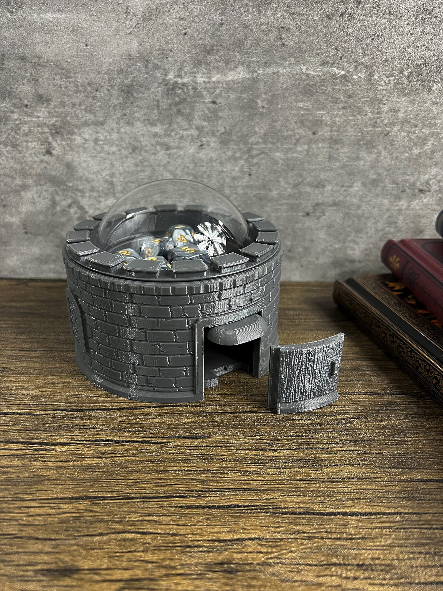 Castle Dice Popper V2 - Dice Jail - for TTRPG & Board Games - (Random 7PCS D20 Dice Set Included) - Dice Roller, Tower, Holder - Dungeons and Dragons, DND