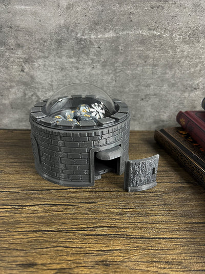 Castle Dice Popper V2 - Dice Jail - for TTRPG & Board Games - (Random 7PCS D20 Dice Set Included) - Dice Roller, Tower, Holder - Dungeons and Dragons, DND