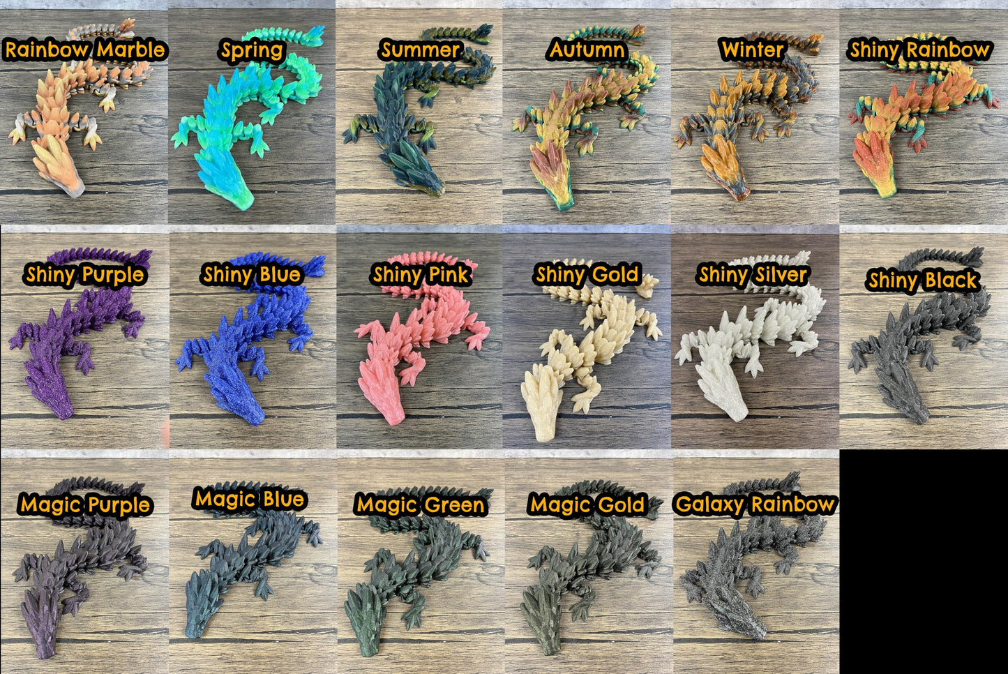 Small 12" Crystal Dragon Fidget Toy with Surprise Egg - Heavy Duty - 3D Printed Flexible Articulating Plastic Collectible Figurine - (Autumn)
