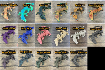 Small 12" Crystal Dragon Fidget Toy with Surprise Egg - Heavy Duty - 3D Printed Flexible Articulating Plastic Collectible Figurine - (Autumn)