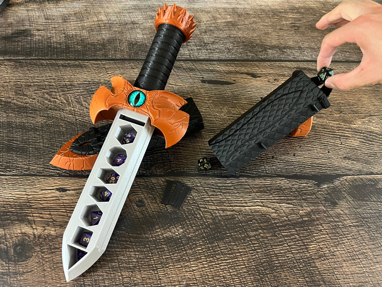 Talking Dragon Sword Dagger Dice Holder, Dice Tower - (Random 7pc D20 Dice Included) - Ask it a YES or NO question, Decision Making, DND, Dungeons and Dragons Gift