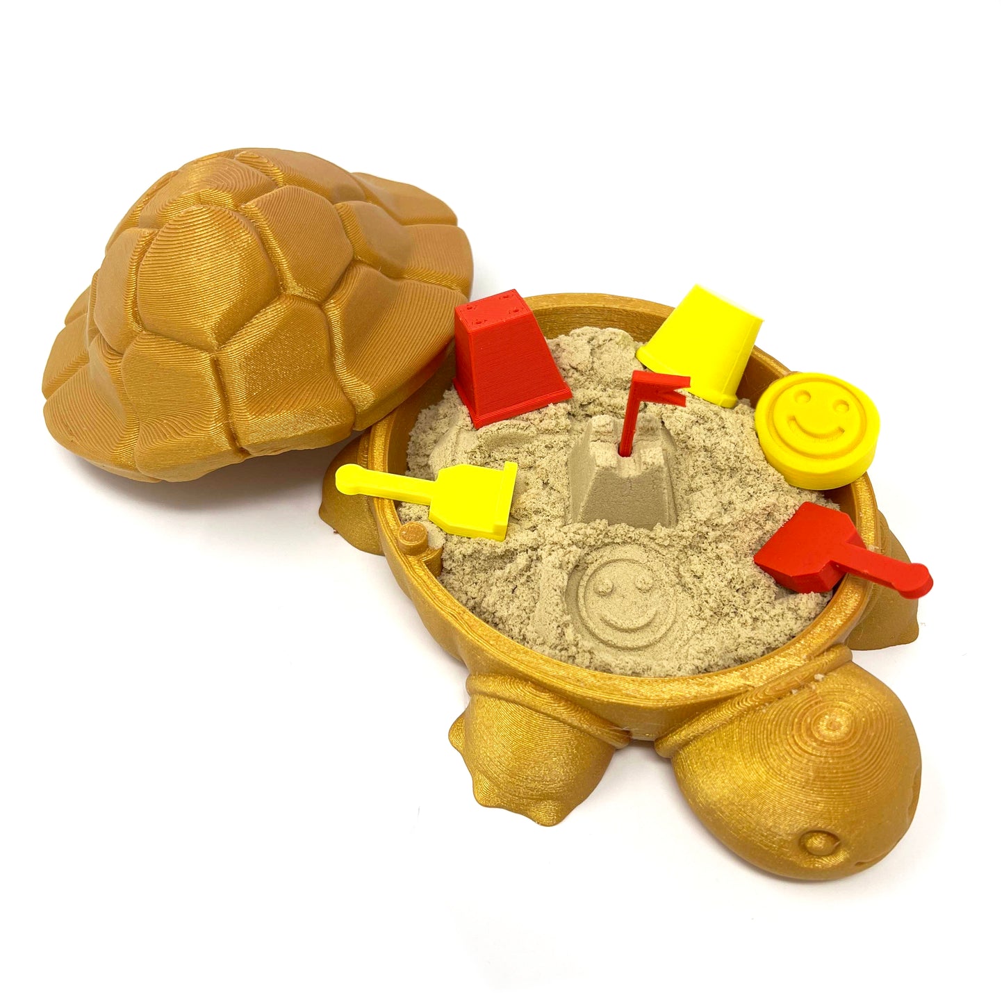 Mini Desktop Turtle Sand Box - 6 x 6 in - Stress Relief - Made in USA - Includes Moldable Play Sand and Mini Tool - Novelty Gift - Desktop Decor - Zen Garden