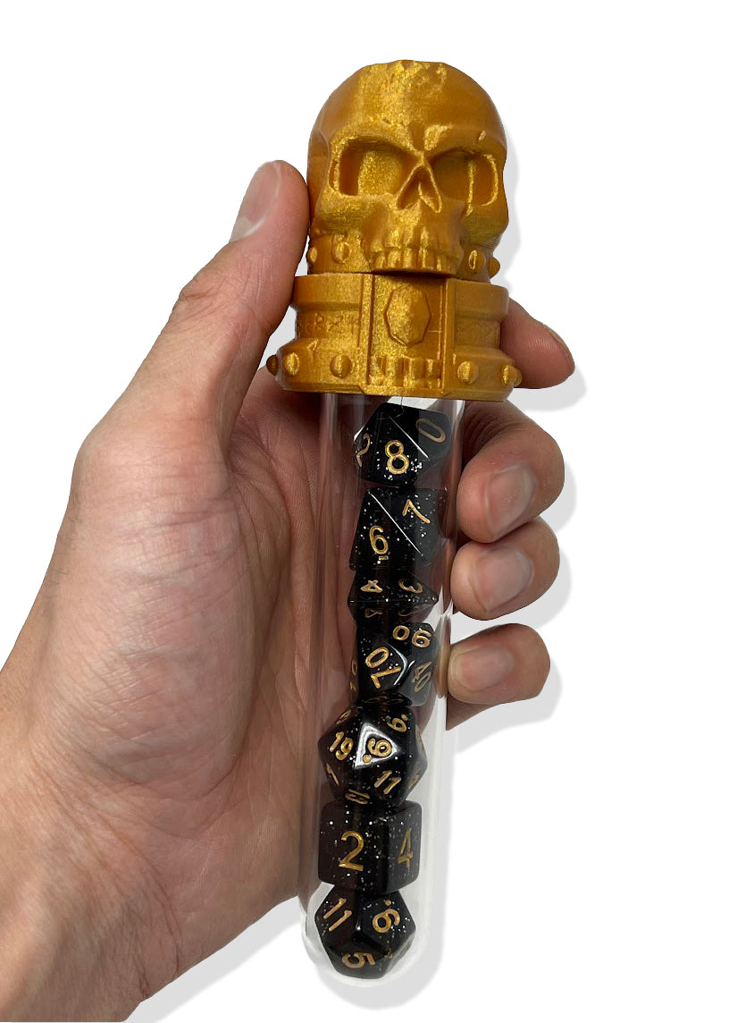 Skull Potion Vial Dice Holder - (Random 7PCS D20 Dice Set Included) - Dice Storage and Display - Tabletop RPG - DND - D&D