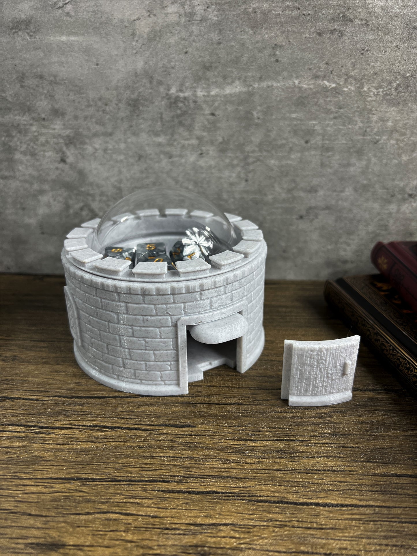 Castle Dice Popper V2 - Dice Jail - for TTRPG & Board Games - (Random 7PCS D20 Dice Set Included) - Dice Roller, Tower, Holder - Dungeons and Dragons, DND