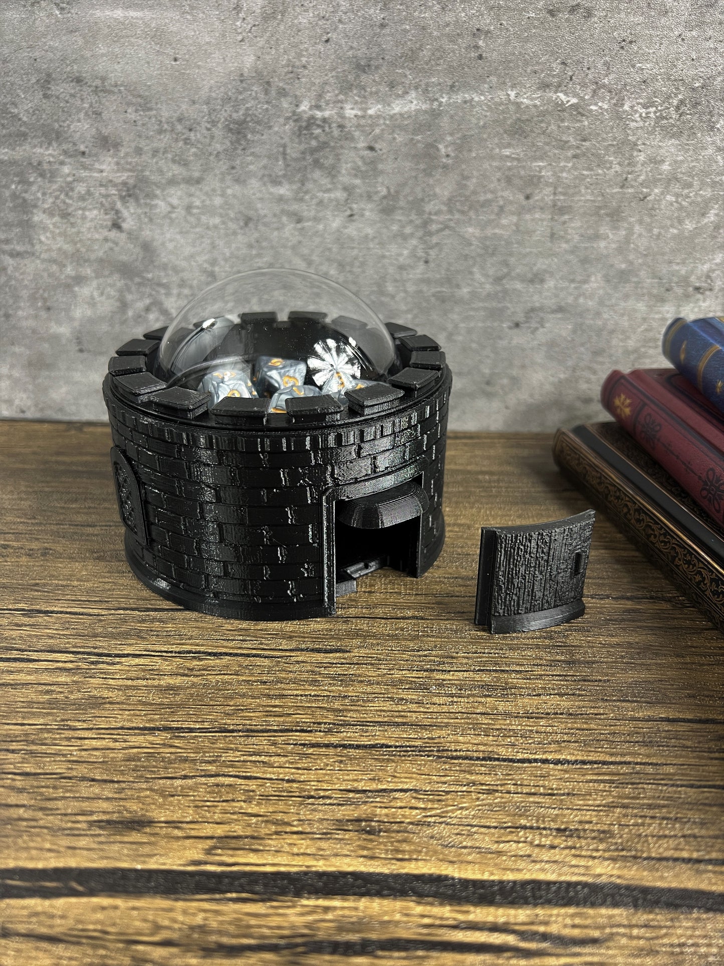 Castle Dice Popper V2 - Dice Jail - for TTRPG & Board Games - (Random 7PCS D20 Dice Set Included) - Dice Roller, Tower, Holder - Dungeons and Dragons, DND