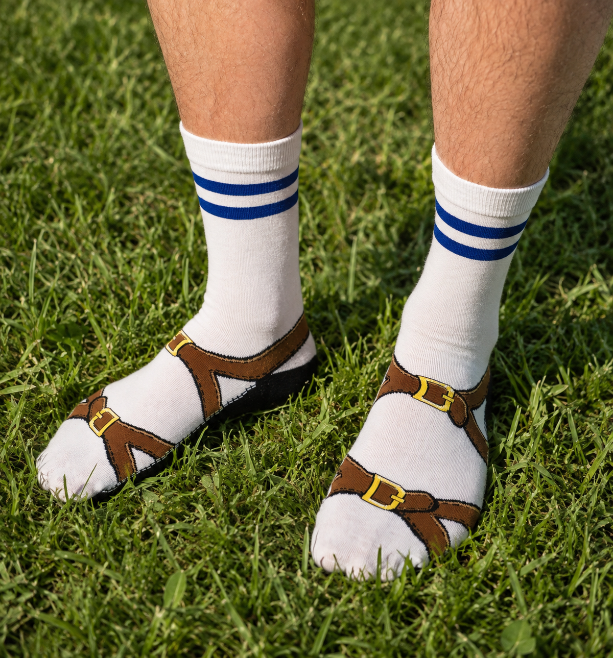 Socks and Sandals - Looks Like You are Wearing Sandals with Socks - Fashion Faux Pas or Pinnacle of Fashion? - Design Woven & Machine Washable - Funny Silly Joke Socks - Sandal Socks