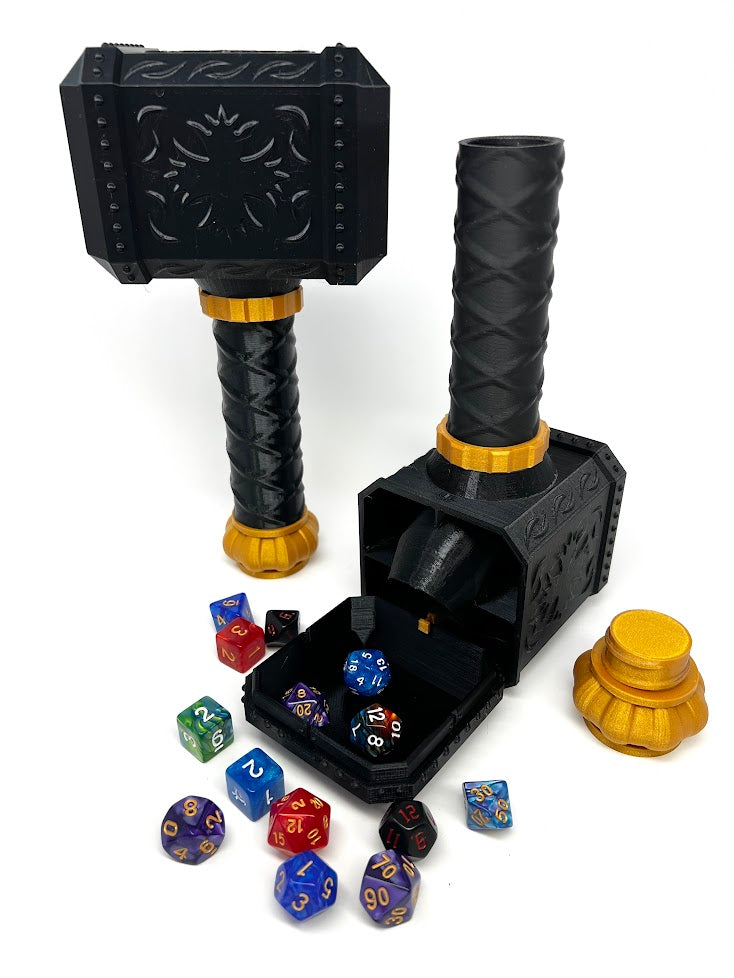 Hammer Dice Tower - (Random 7PCS D20 Dice Set Included) - DiceHolder - DiceRoller - Tabletop RPG Accessory - DND - D&D