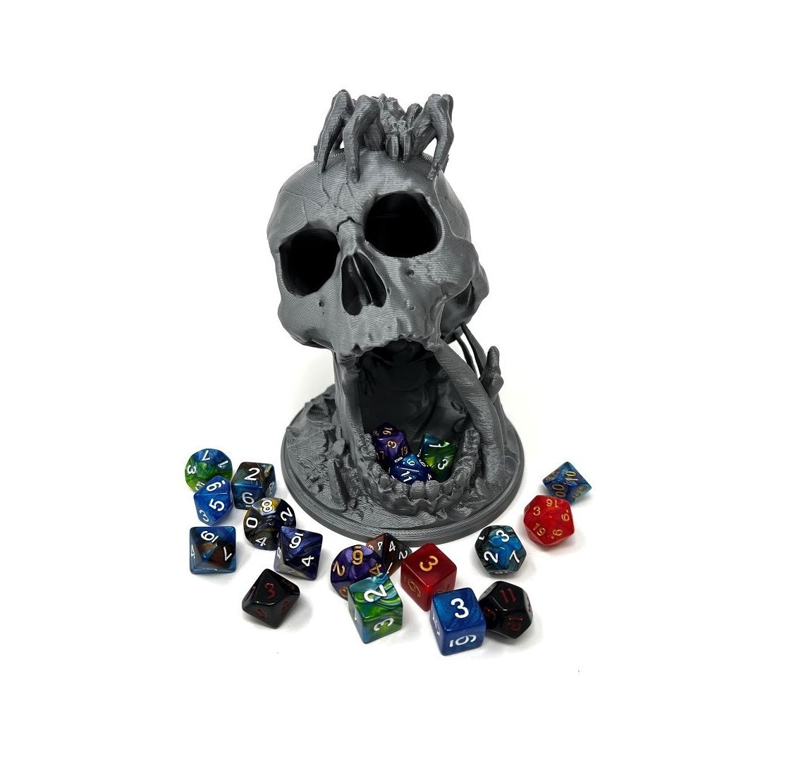 6.5" Skull Dice Tower - Made in USA - (Random 7PCS D20 Dice Set Included) - No Paint Odorless Plastic - Tabletop Roleplaying Game - Dice Roller - DND - D&D